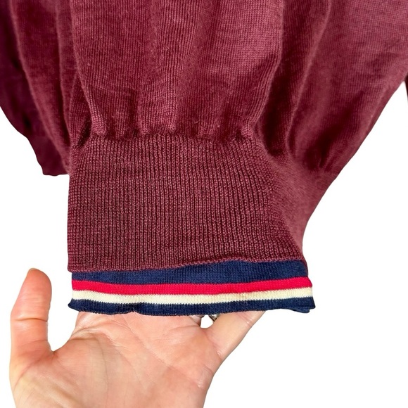 MONCLER Maglione Tricot Girocollo Logo Patch 100% Wool Jumper Sweater Burgundy - Picture 3 of 16